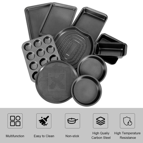 10 Pieces Nonstick Bakeware Set Baking Roasting Cake Pans