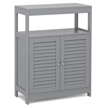 Freestanding Bathroom Floor Cabinet with Double Shutter Doors-Gray