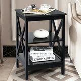 3-Tier X-Design Nightstand Side Table with Stable Structure-Black