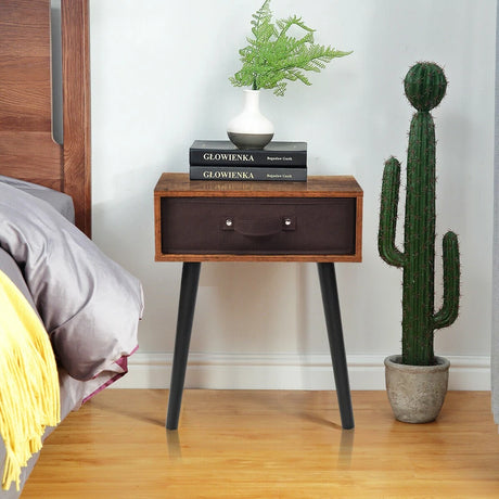 Mid-Century End Accent Bedside Table-Brown