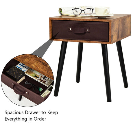 Mid-Century End Accent Bedside Table-Brown