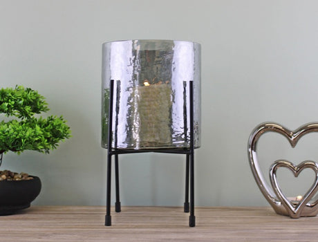 Grey Glass Candle Lantern On Stand, Large