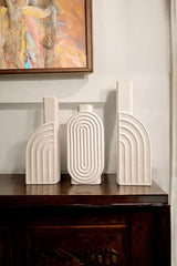 White Ribbed Oval Vase