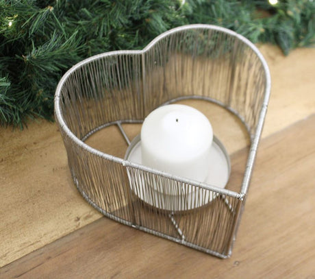 Silver Heart Tealight Holder