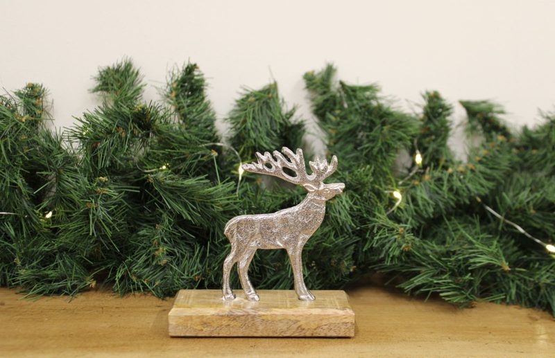 Silver Reindeer On Wood Base