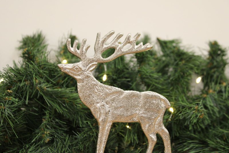 Silver Reindeer On Wood Base Large