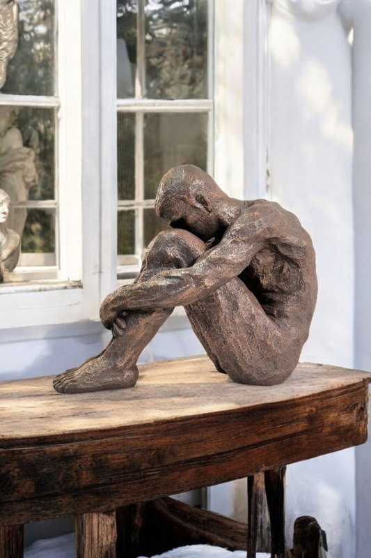 Sitting Man Bronze Style Statue 44.5cm