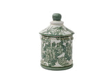 Ceramic Green Parrot Palm Willow Urn Jar With Lid 16cm