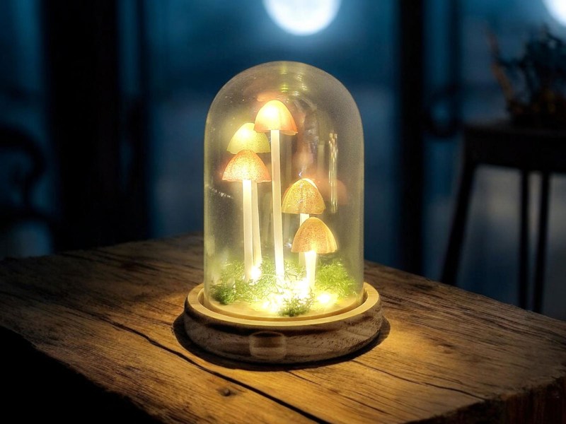 Mushroom Glass Globe with L.E.D Lighting