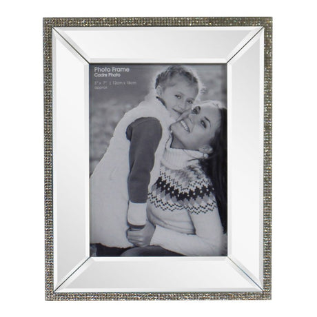 5 x 7 Mirrored Freestanding Photo Frame With Crystal Detail