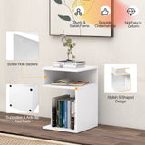 S-Shaped Side Table with Unique S-shaped Frame and 2 Open Compartments-White