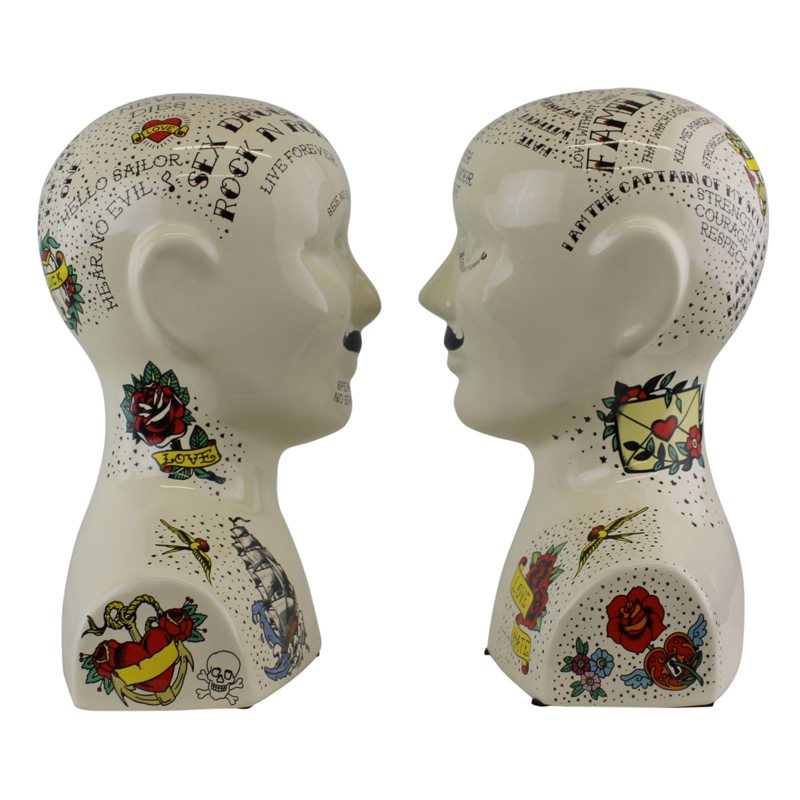 Ornamental Ceramic Phrenology Bookends