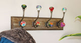 Mexican Floral Ceramic Hooks on Wooden Base