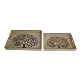 Set Of 2 Tree Of Life Wooden Trays