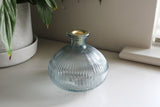 Blue Ribbed Glass Candle Holder