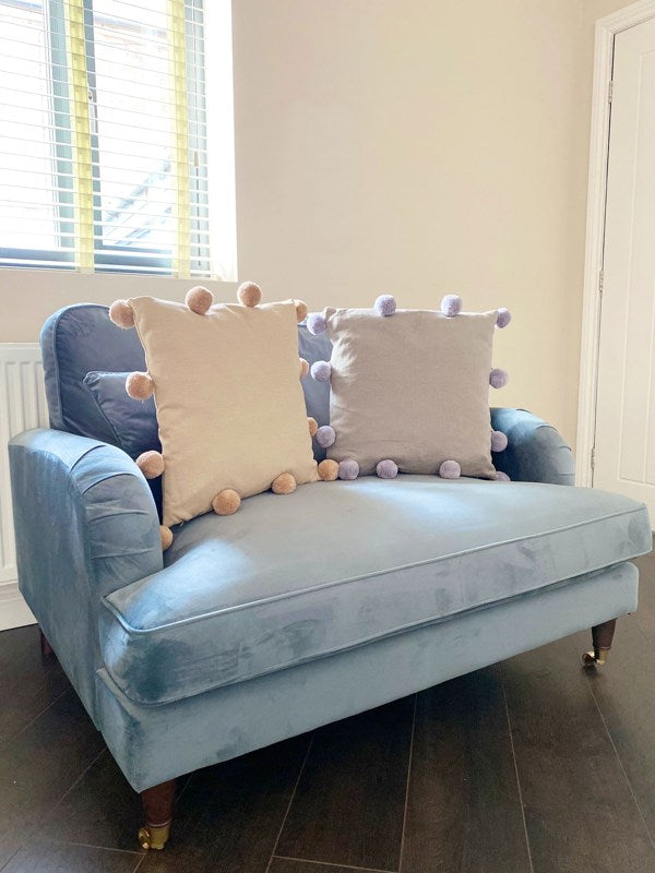 Beige Square Pompom Cushion