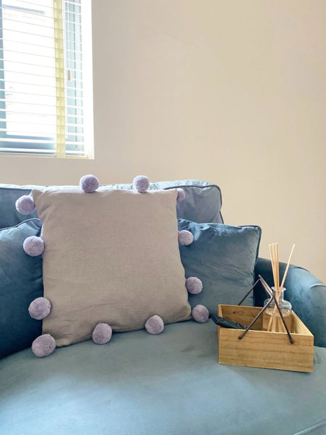 Grey Square Pompom Cushion