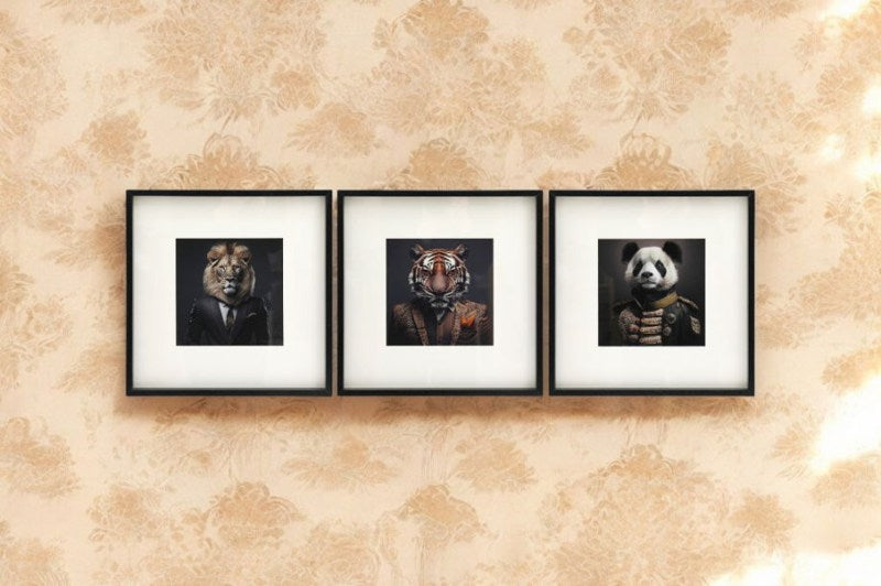 Set of 3 Jungle Animal Head Prints Picture Art 40x40cm