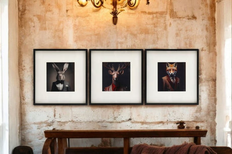 Set of 3 Forest Animal Head Prints Picture Art 40x40cm