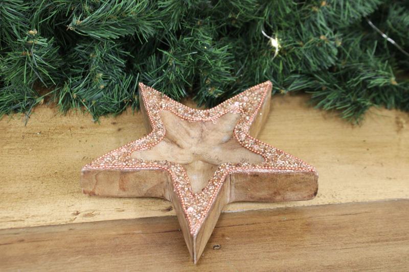 Copper Embellished Wooden Star Bowl