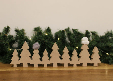 Row of Christmas Trees with Hats Decoration Red