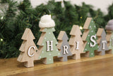 Row of Christmas Trees Decoration With Hats Green