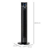 HOMCOM Anion Tower Fan for Bedroom, 42 inch, 6 m/s Powerful Velocity, Standing Floor Fan with 60 Oscillating, 3 Modes, 3 Speeds, 8 Hour Timer, LED Display, Remote Control, Black