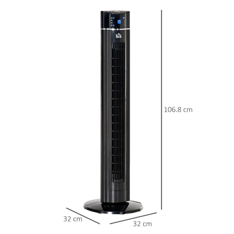 HOMCOM Anion Tower Fan for Bedroom, 42 inch, 6 m/s Powerful Velocity, Standing Floor Fan with 60 Oscillating, 3 Modes, 3 Speeds, 8 Hour Timer, LED Display, Remote Control, Black