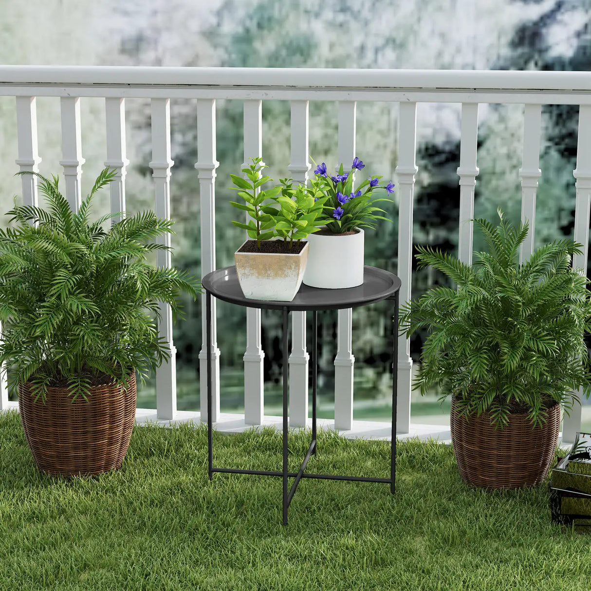 Outsunny Steel Removable Tray Top Garden Table - Black