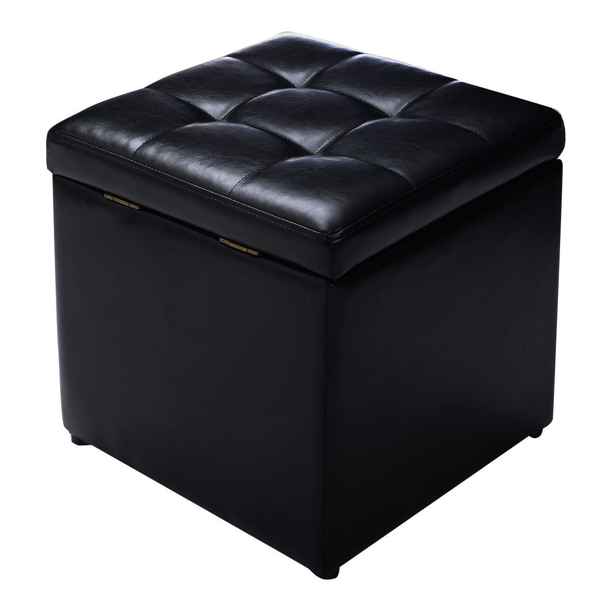 40cm PU Leather Cube Storage Ottoman with Lid-Black