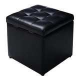 40cm PU Leather Cube Storage Ottoman with Lid-Black