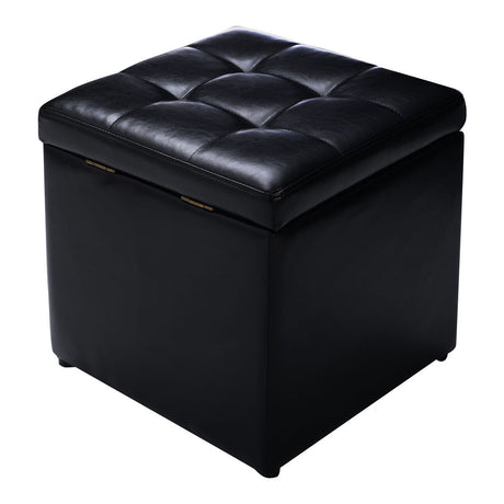 40cm PU Leather Cube Storage Ottoman with Lid-Black