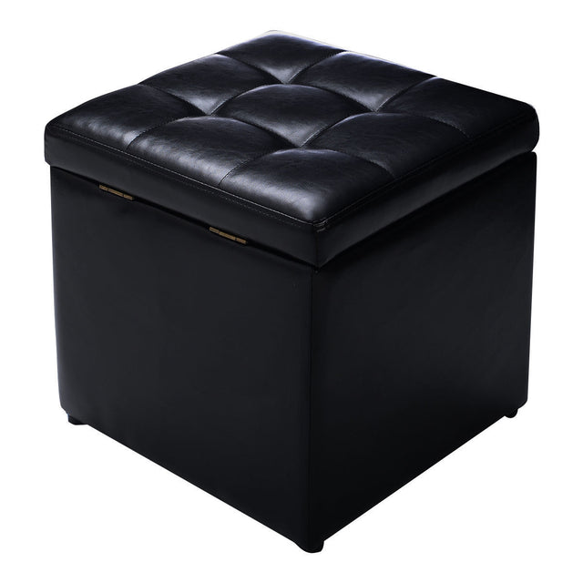 40cm PU Leather Cube Storage Ottoman with Lid-Black