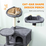 PawHut 140cm Large Cat Tree Tower with Sisal Scratching Posts, Cat Houses, Plush Perches, Hammock, Ladder, Dark Grey