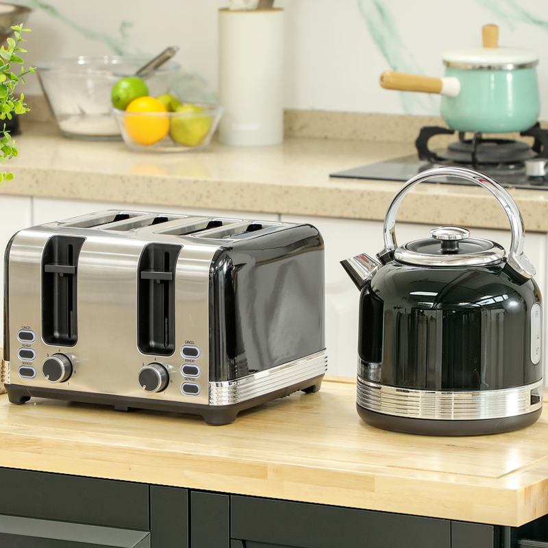 HOMCOM Polished Metal Kettle and Toaster Set - Black