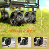 Outsunny Folding Trolley Cart Storage Wagon Beach Trailer 4 Wheels with Handle Overhead Canopy Cart Push Pull for Camping, Green