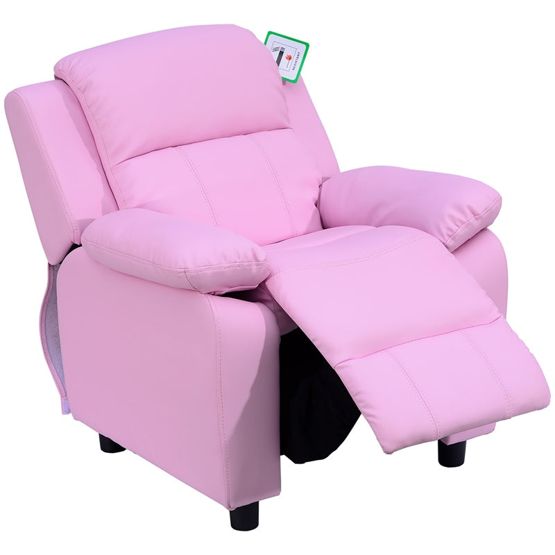 HOMCOM Kids Sofa Armchair Toddler Recliner Children's  Chair Lounger Games Chair  PU Leather w/ Storage  (Pink)