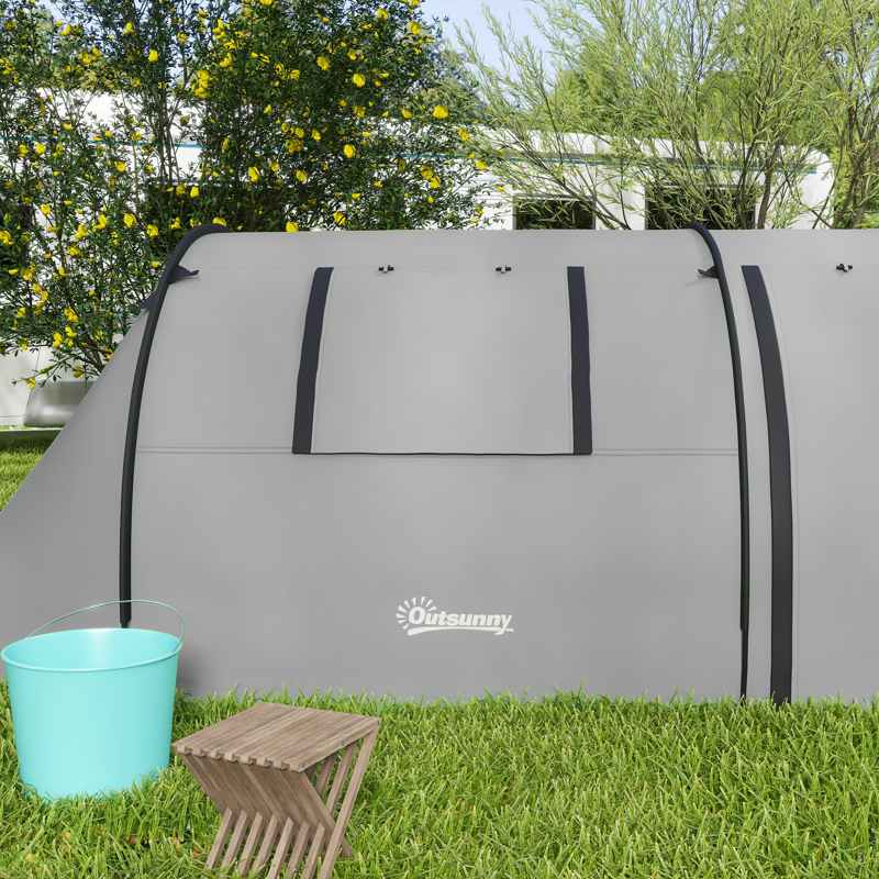 Outsunny Four Man Duo Room Tunnel Tent, with Accessories - Grey