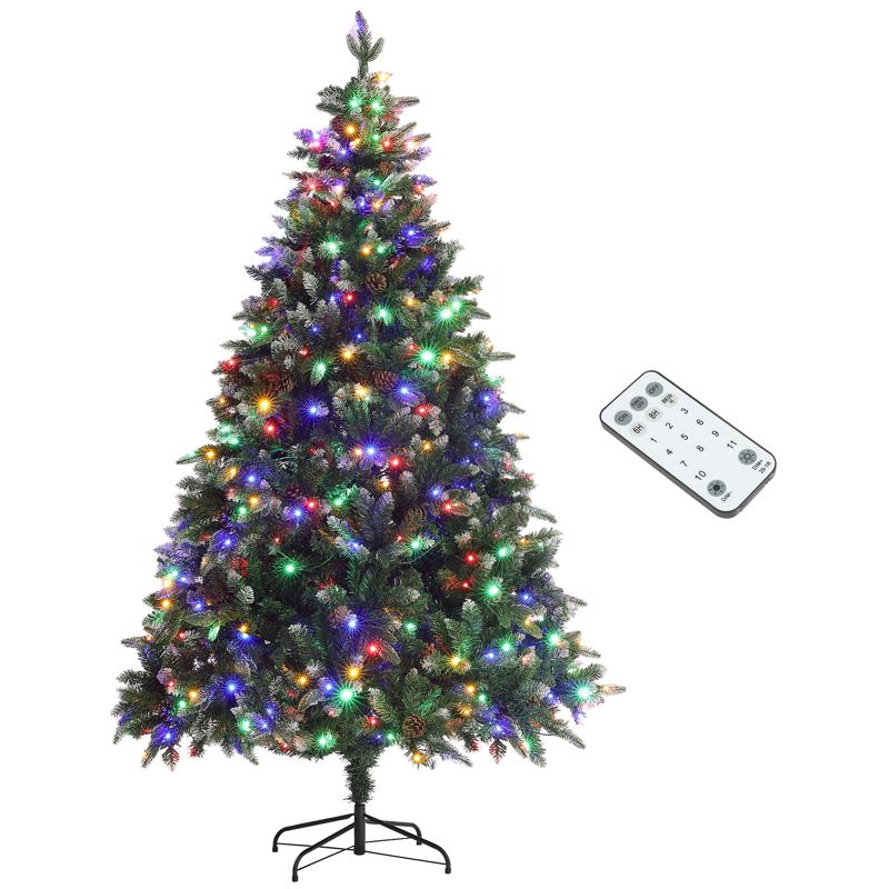 HOMCOM 7ft LED Pre-Lit Artificial Christmas Tree, with Base