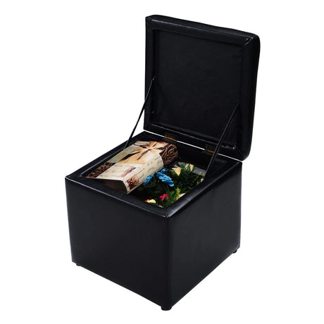 40cm PU Leather Cube Storage Ottoman with Lid-Black