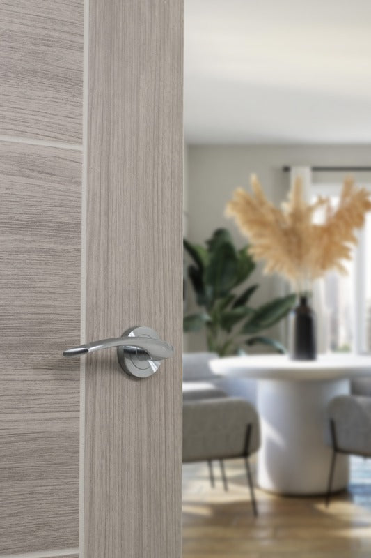 STATUS Arizona Lever Door Handle on Round Rose - Satin Chrome - Set