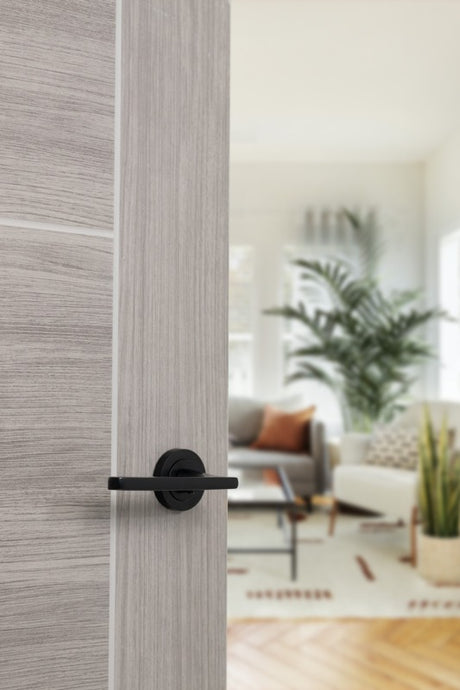 STATUS Alaska Lever Door Handle on Round Rose - Matt Black - Set