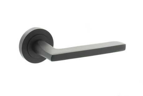 STATUS Alaska Lever Door Handle on Round Rose - Matt Black - Set