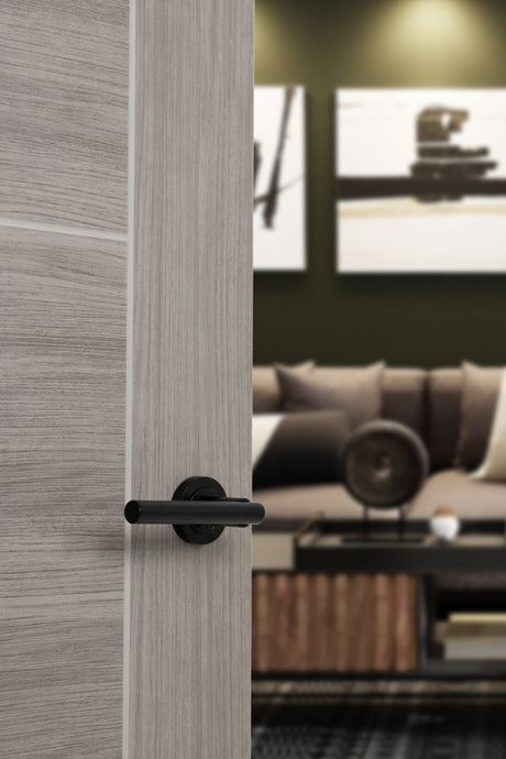 STATUS Nebraska Lever Door Handle on Round Rose - Matt Black - Each