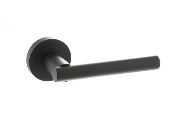 STATUS Nebraska Lever Door Handle on Round Rose - Matt Black - Set