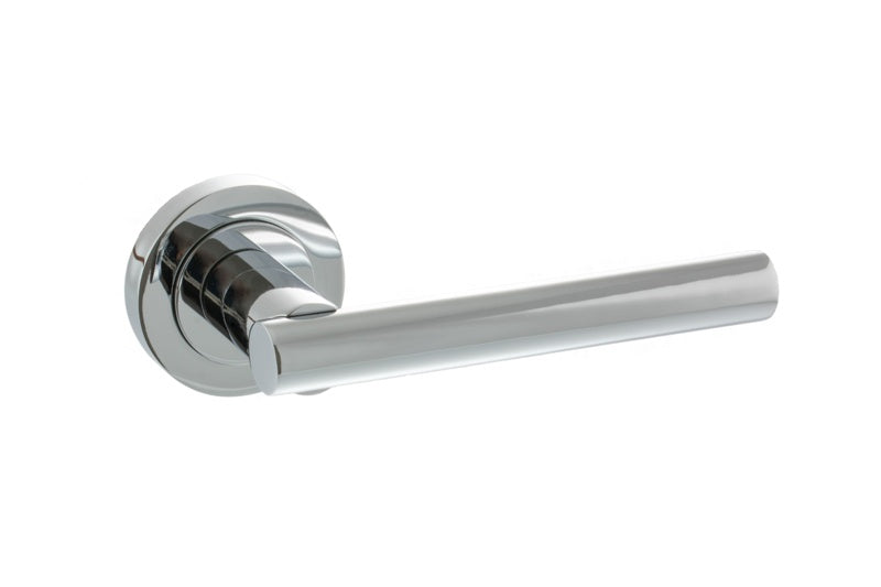 STATUS Nebraska Lever Door Handle on Round Rose - Polished Chrome - Each