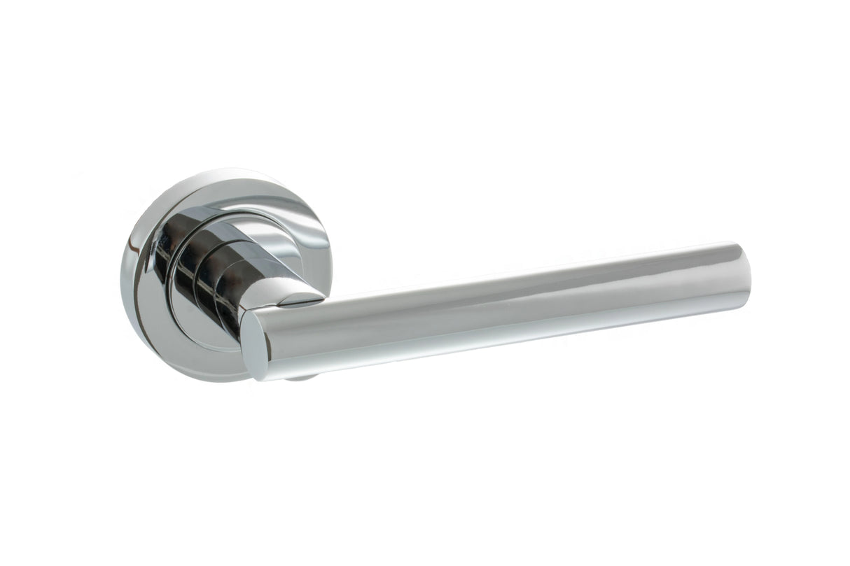 STATUS Nebraska Lever Door Handle on Round Rose - Polished Chrome - Set