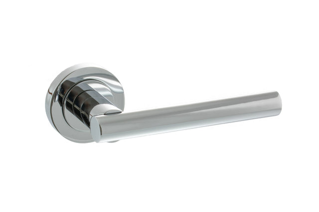 STATUS Nebraska Lever Door Handle on Round Rose - Polished Chrome - Set