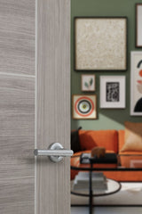 STATUS Nebraska Lever Door Handle on Round Rose - Satin Chrome - Each