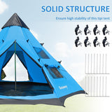 Outsunny 6 Men Tipi Tent, Camping Tent, Teepee Family Tent with Mesh Windows, Sewn-in Tent Floor, Two Doors and Carry Bag, Easy Set Up, for Hiking Picnics Outdoor Night, Blue